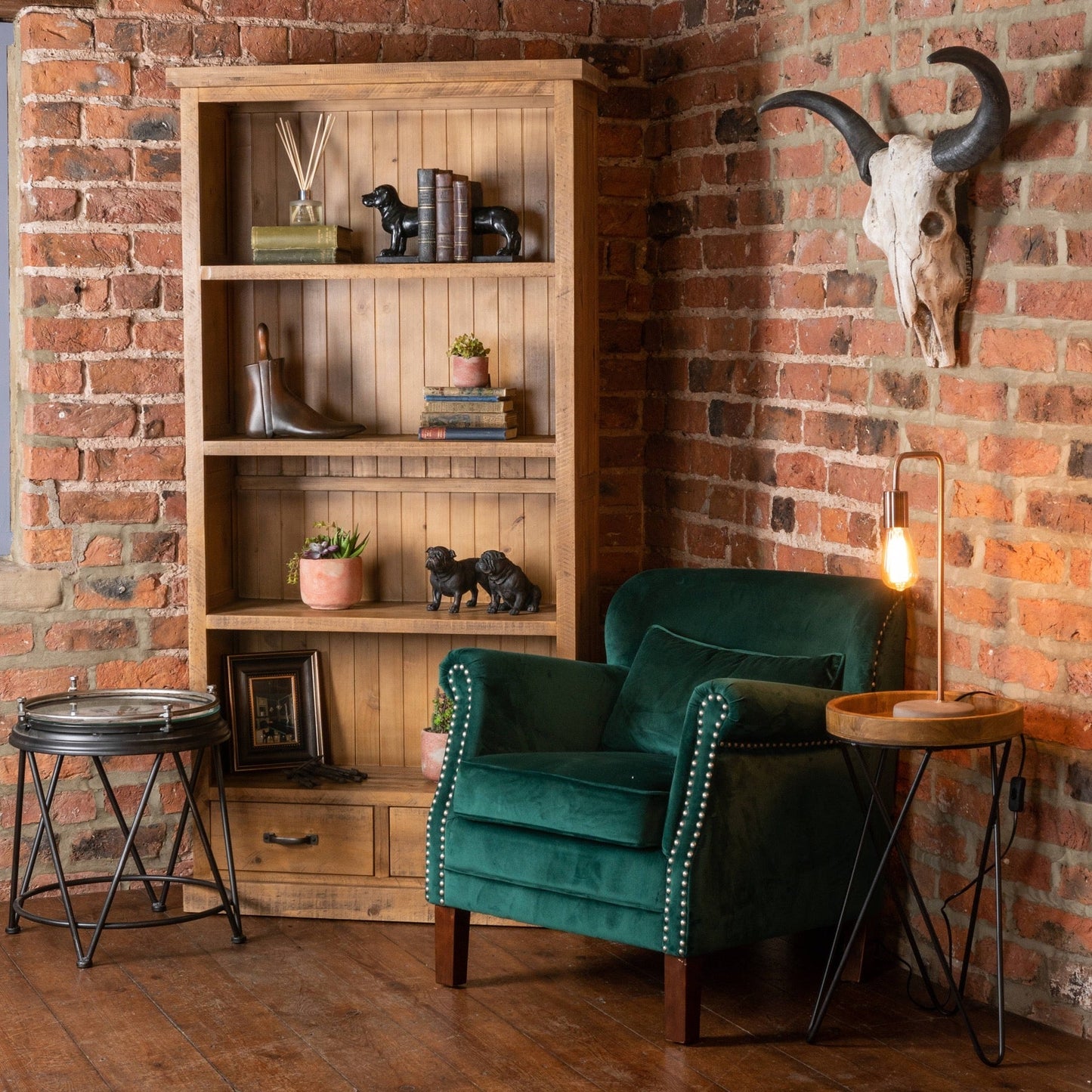 Lampe Industrielle en Cuivre & Socle en Pierre