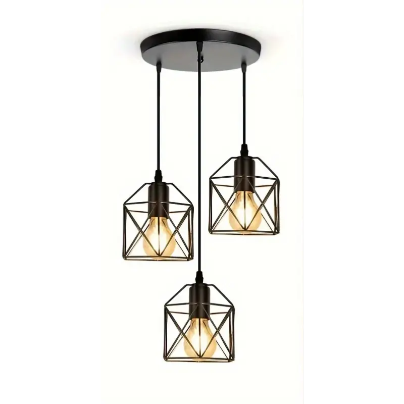 Plafonnier Industriel 3 Lumières — Style Rustique Noir Mat